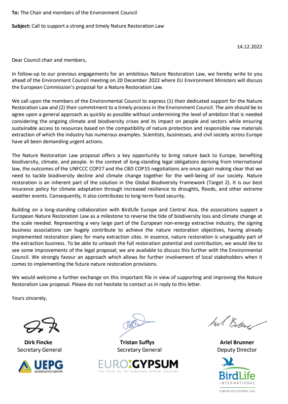 Letter to the EU Environment Council on Nature Restoration Law