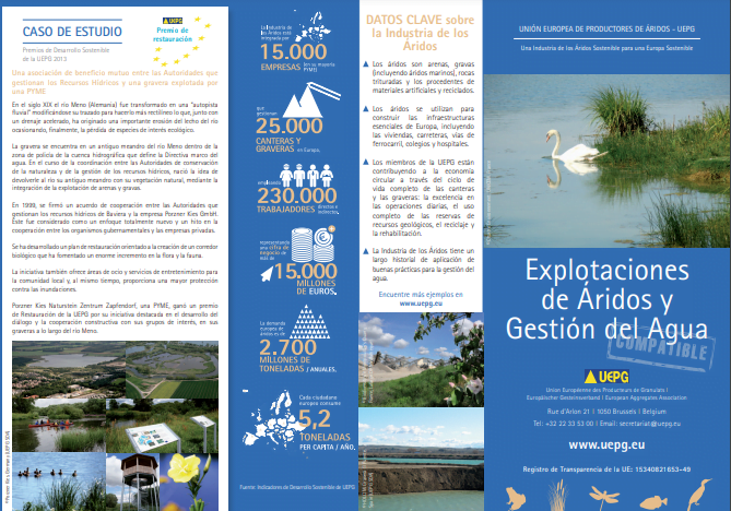 Aggregates Europe – UEPG Folleto Explotaciones de Aridos Gestion del Aqua – Spanish version