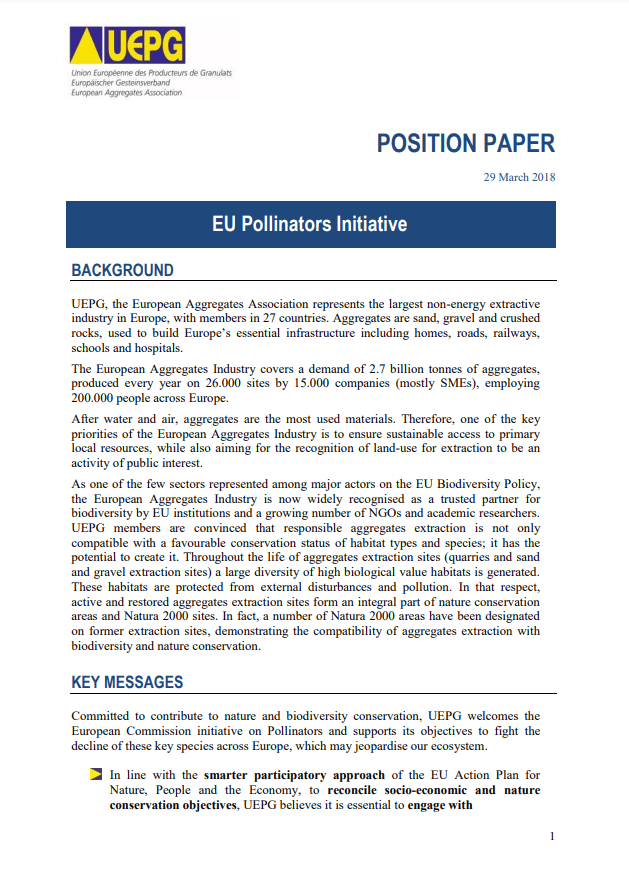 Aggregates Europe – UEPG position paper on EU Pollinators Initiative