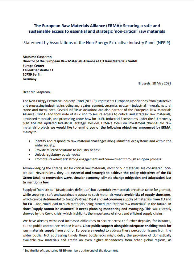 NEEIP Letter to ERMA – Non-critical Raw Materials