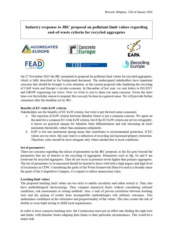 Industry Response to JRC Proposal