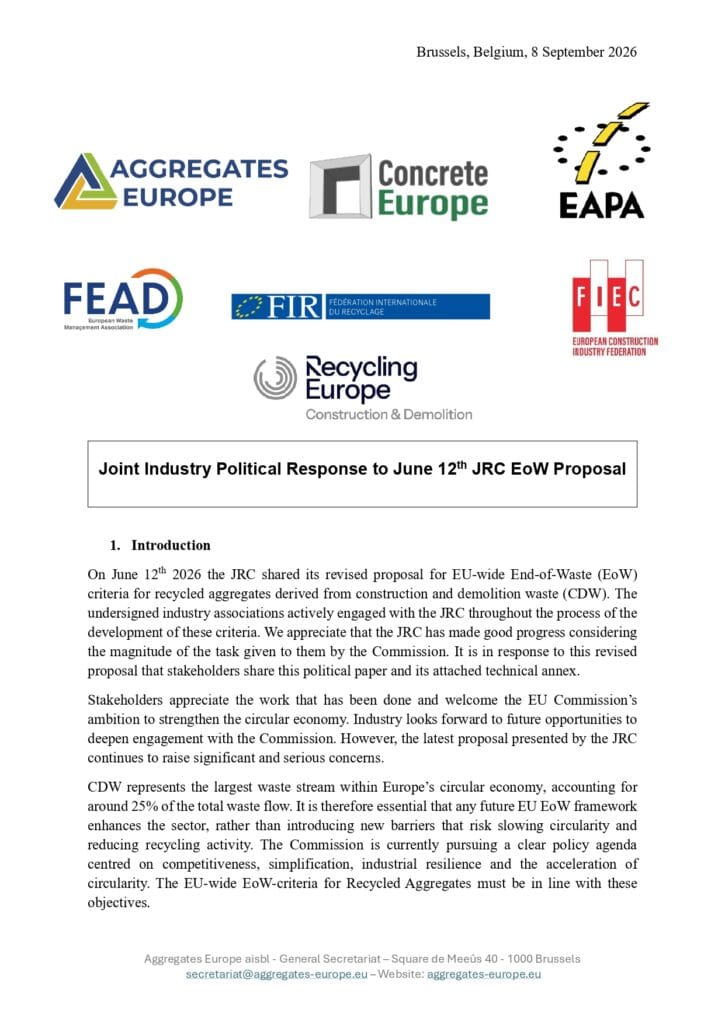 Joint Industry Political Response to JRC EoW Proposal